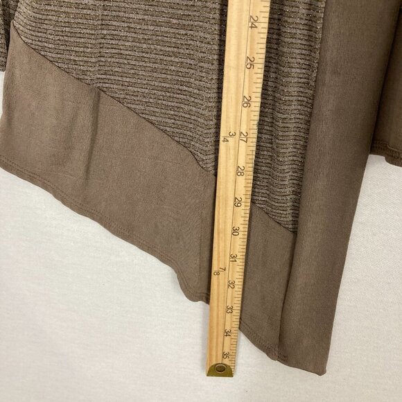 Chico’s Travelers Brown Slinky Knit Open Front Draped Metallic Cardigan Large/2 - Picture 5 of 9